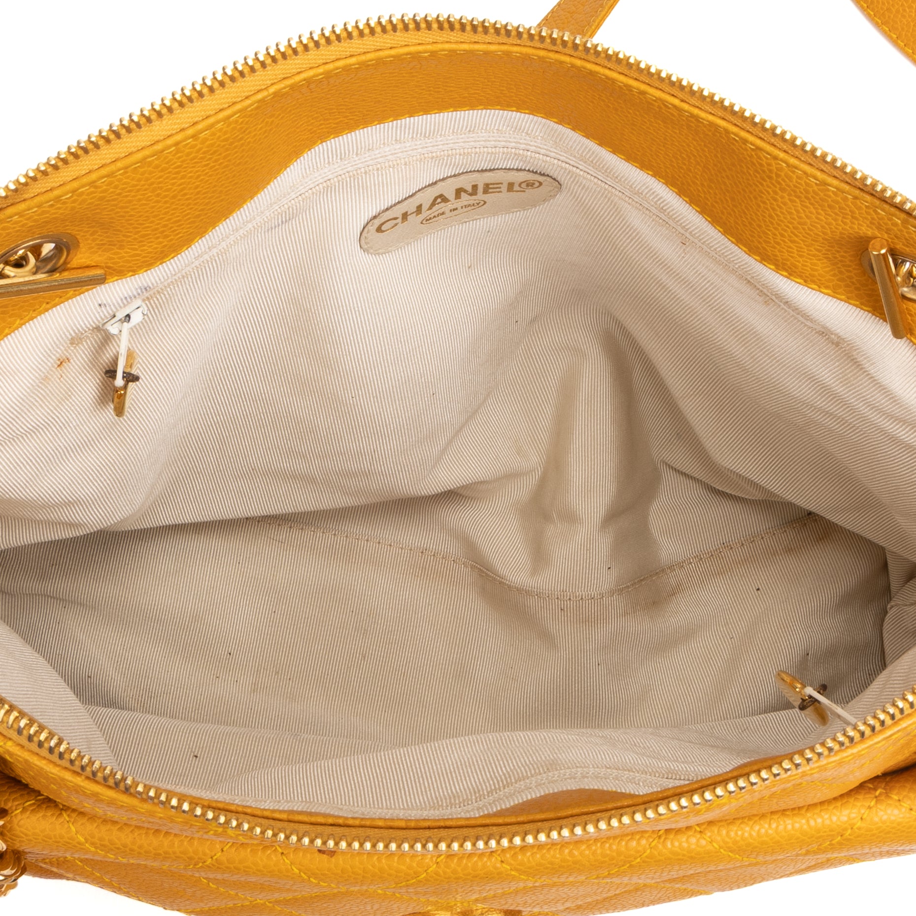 Shoulder Bag CC Logo Chain Tote Yellow Lambskin Quilted Leather