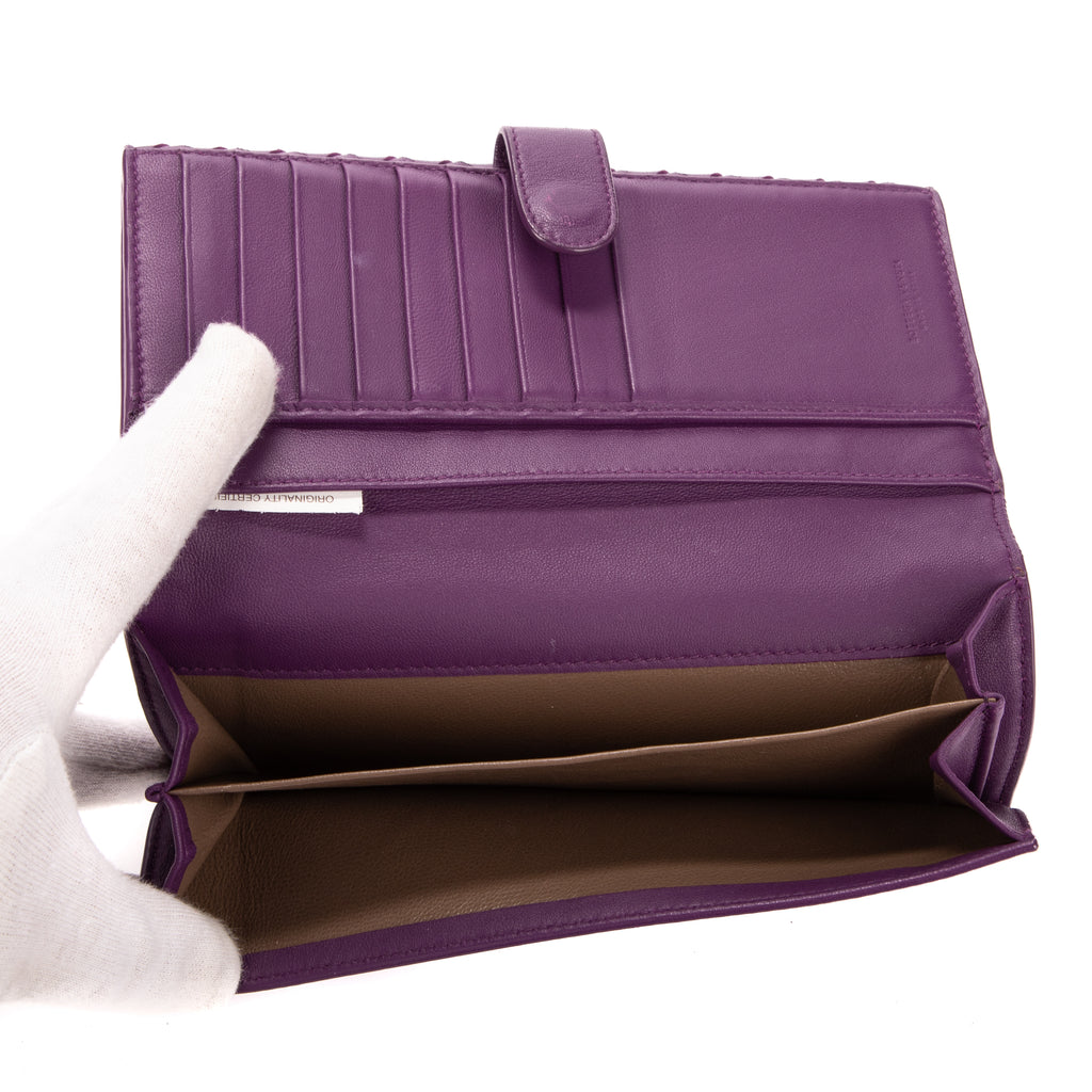 Wallet Double side Purple Intrecciato Leather