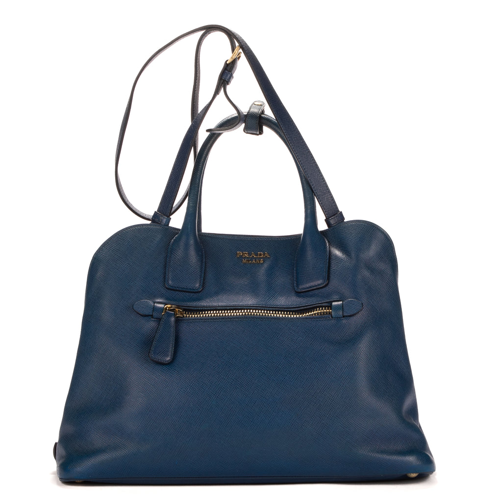 Handbag Front zip tote Blue Saffiano Leather