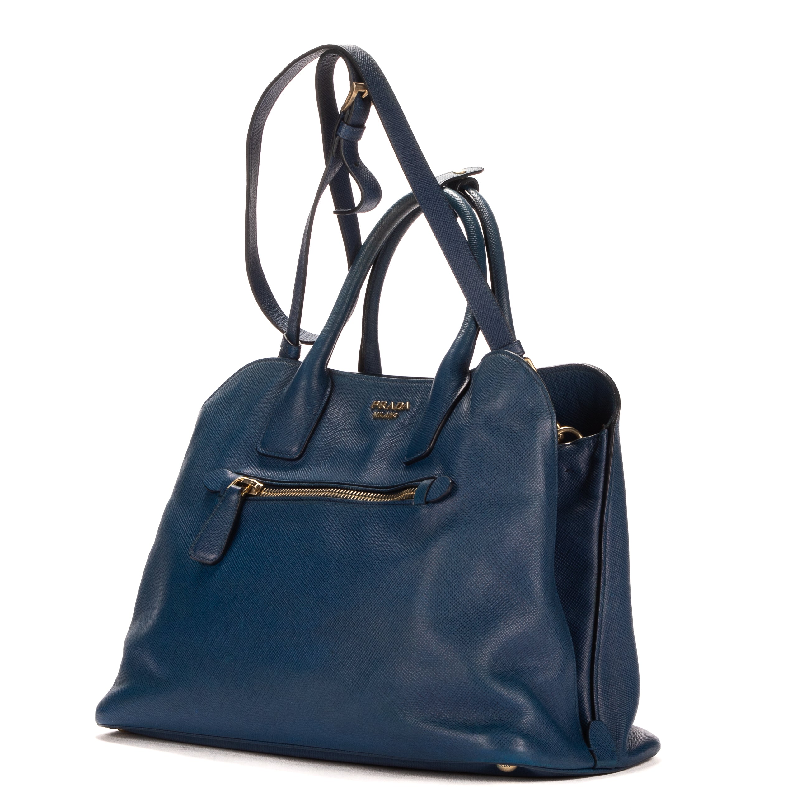 Handbag Front zip tote Blue Saffiano Leather