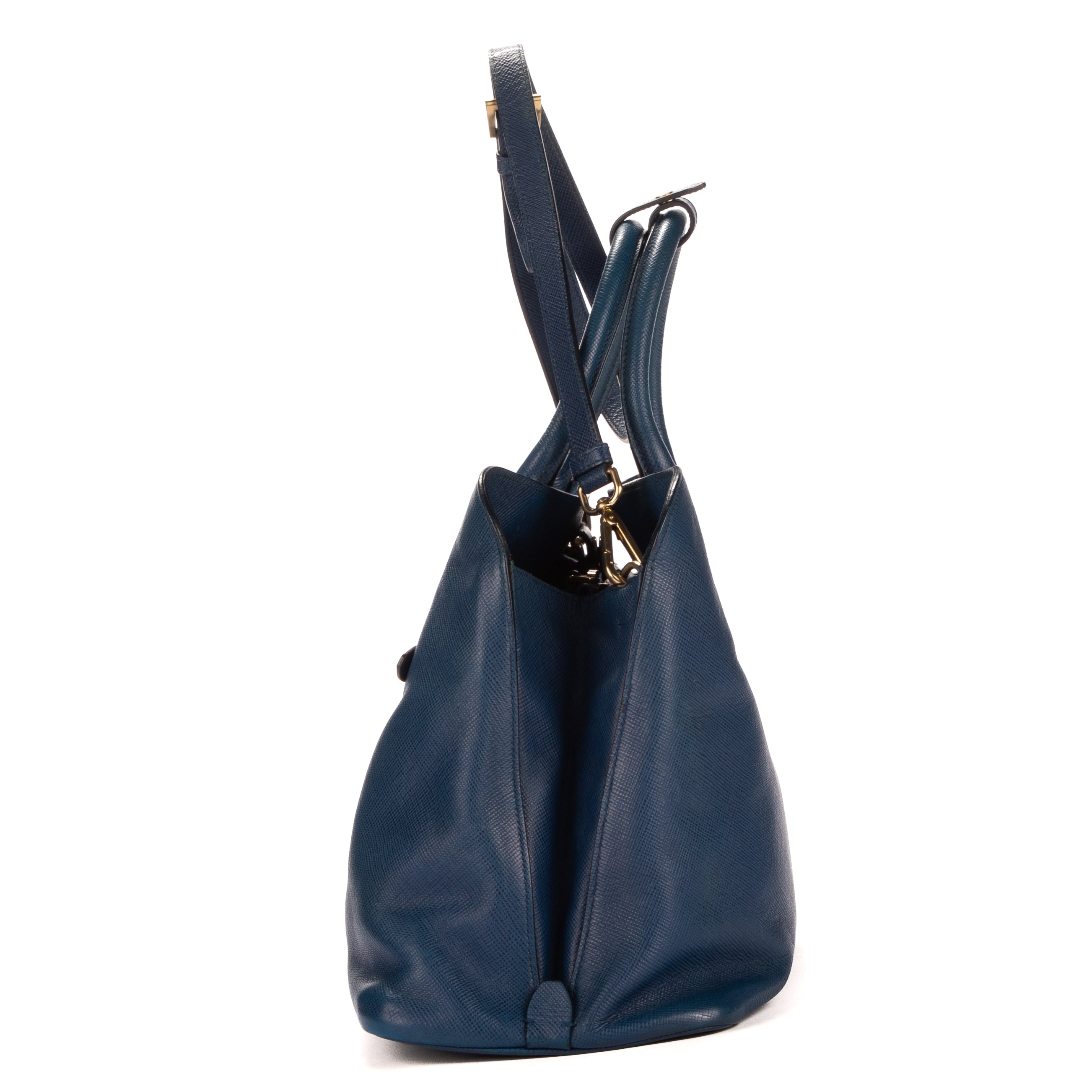 Handbag Front zip tote Blue Saffiano Leather – BrandCo Paris