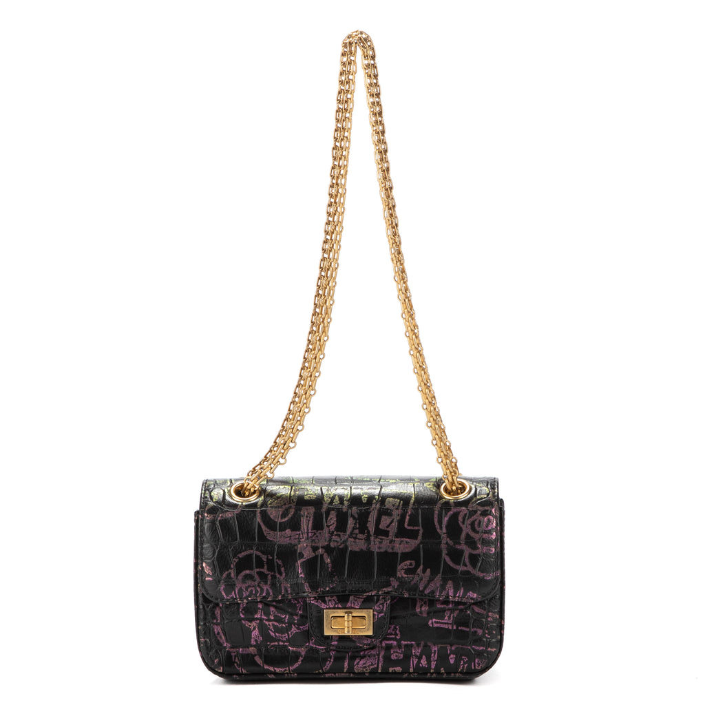 Shoulder Bag Mini 2.55 Graffiti Mini Black Croc Embossed Leather