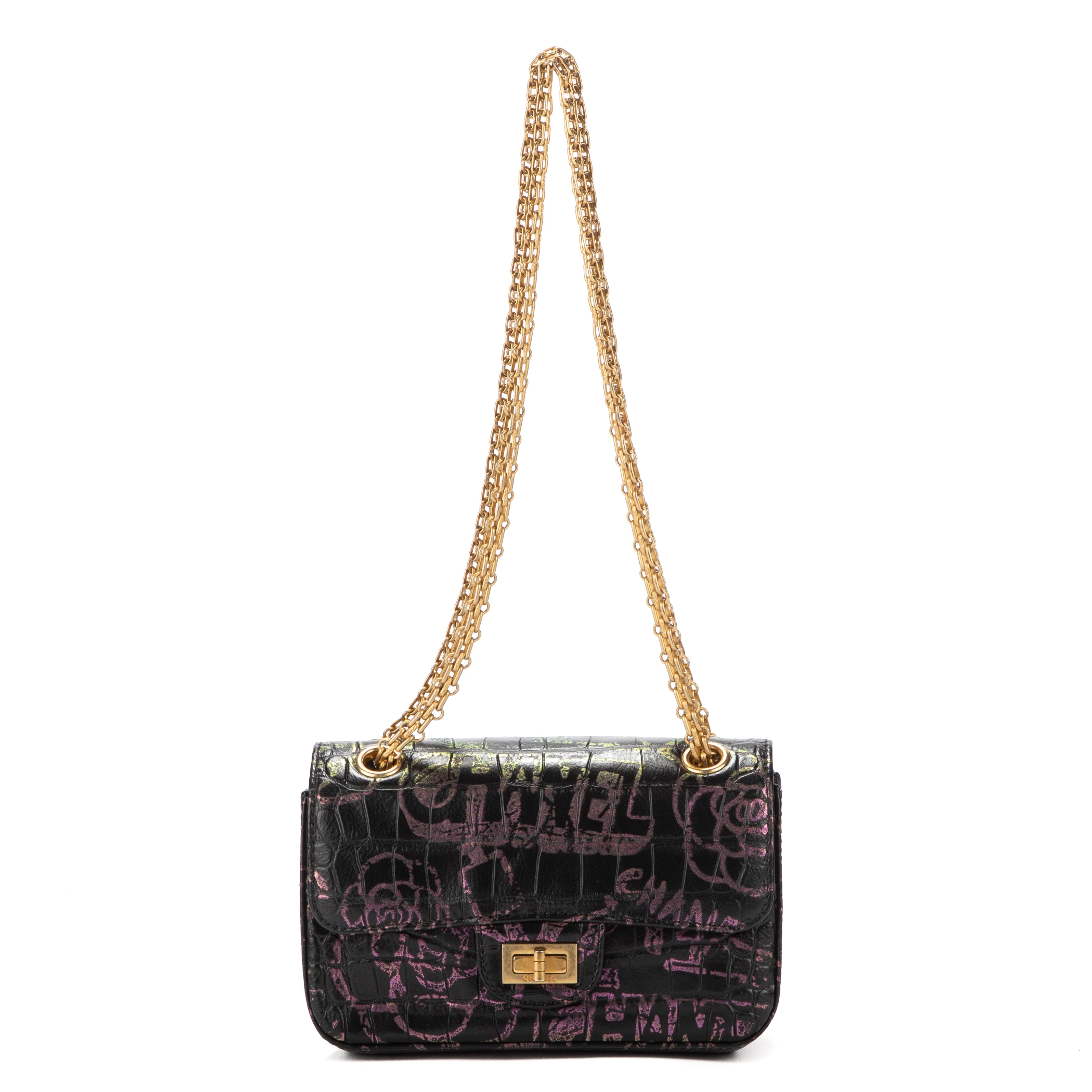 Shoulder Bag Mini 2.55 Graffiti Mini Black Croc Embossed Leather