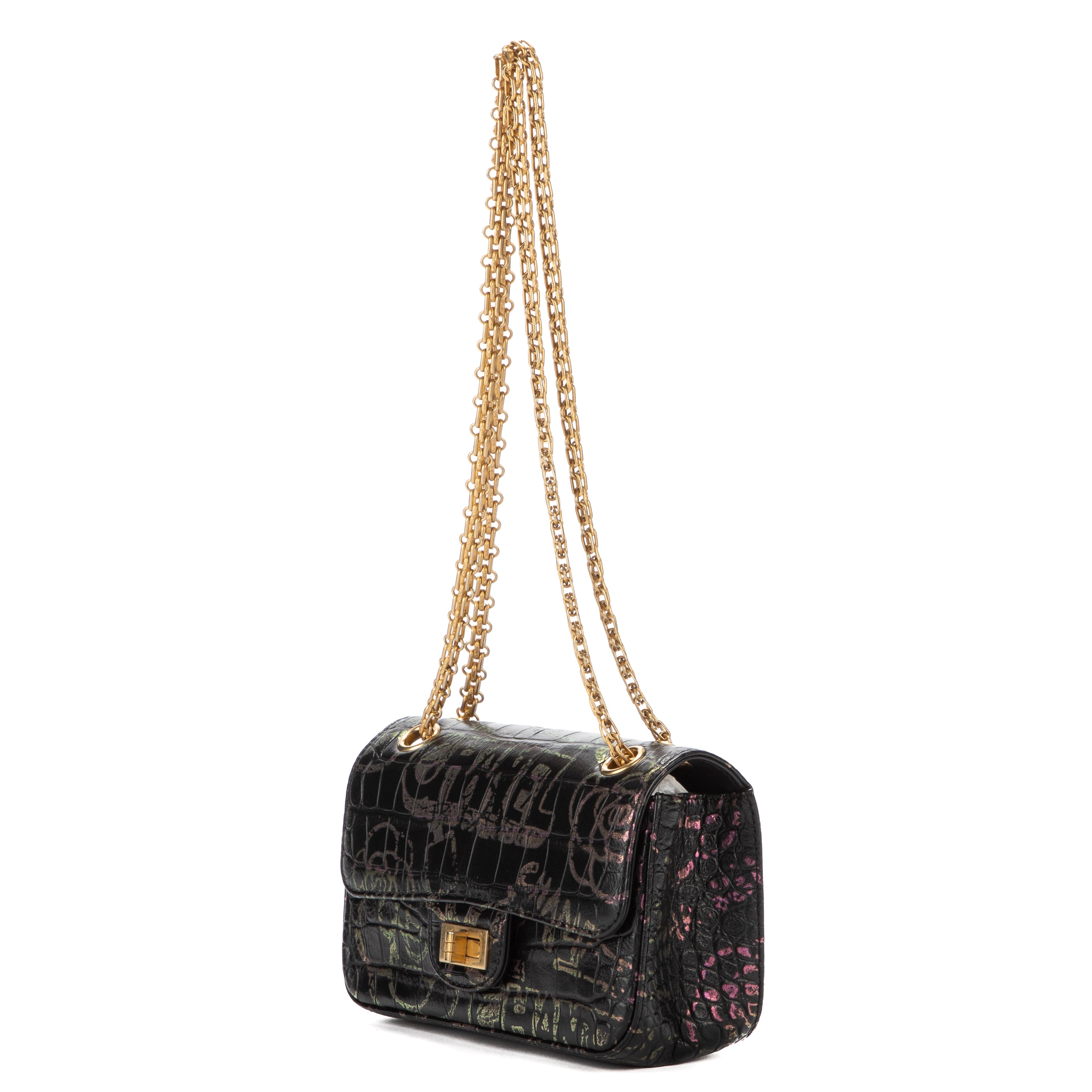 Shoulder Bag Mini 2.55 Graffiti Mini Black Croc Embossed Leather
