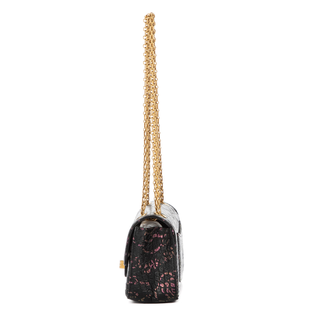 Shoulder Bag Mini 2.55 Graffiti Mini Black Croc Embossed Leather