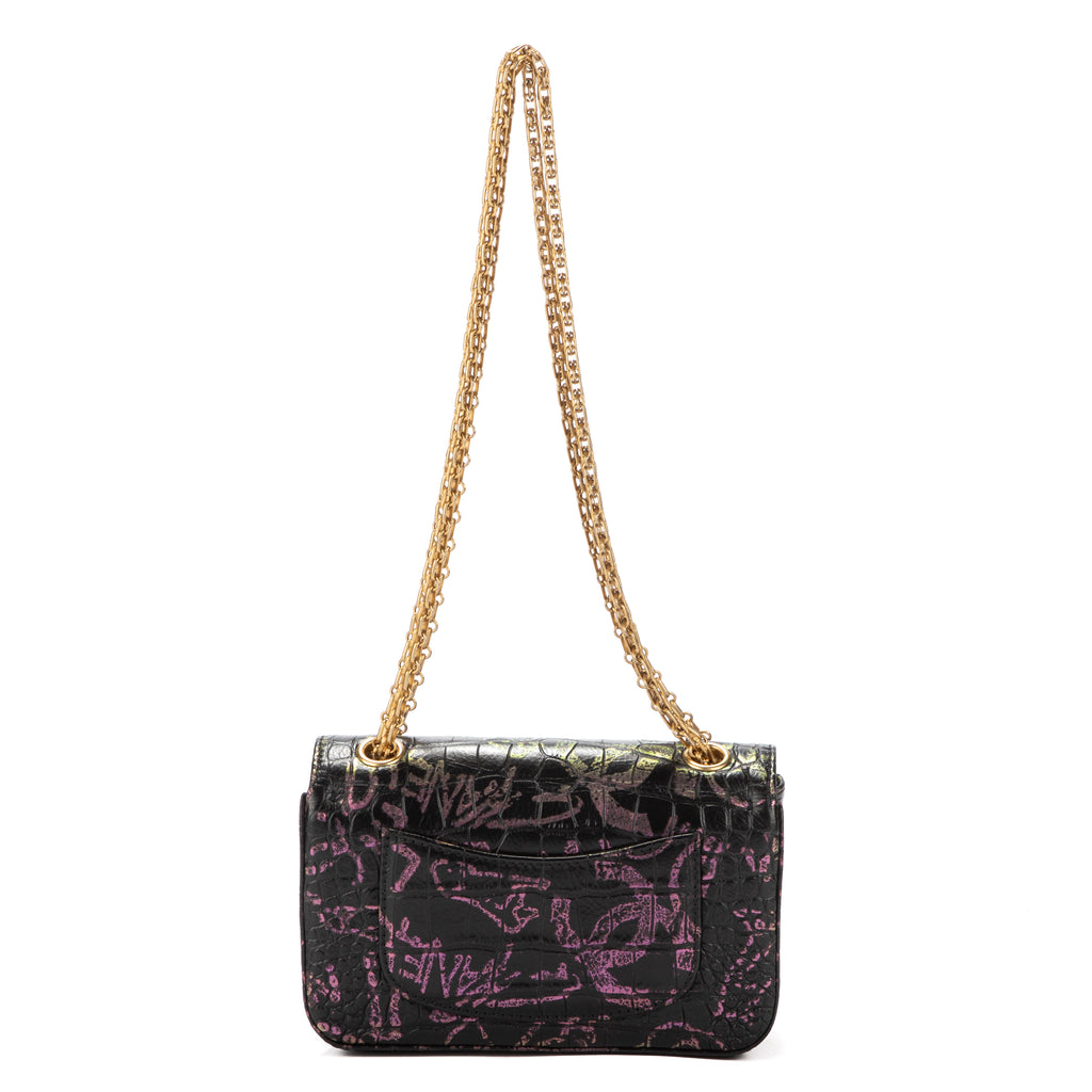 Shoulder Bag Mini 2.55 Graffiti Mini Black Croc Embossed Leather