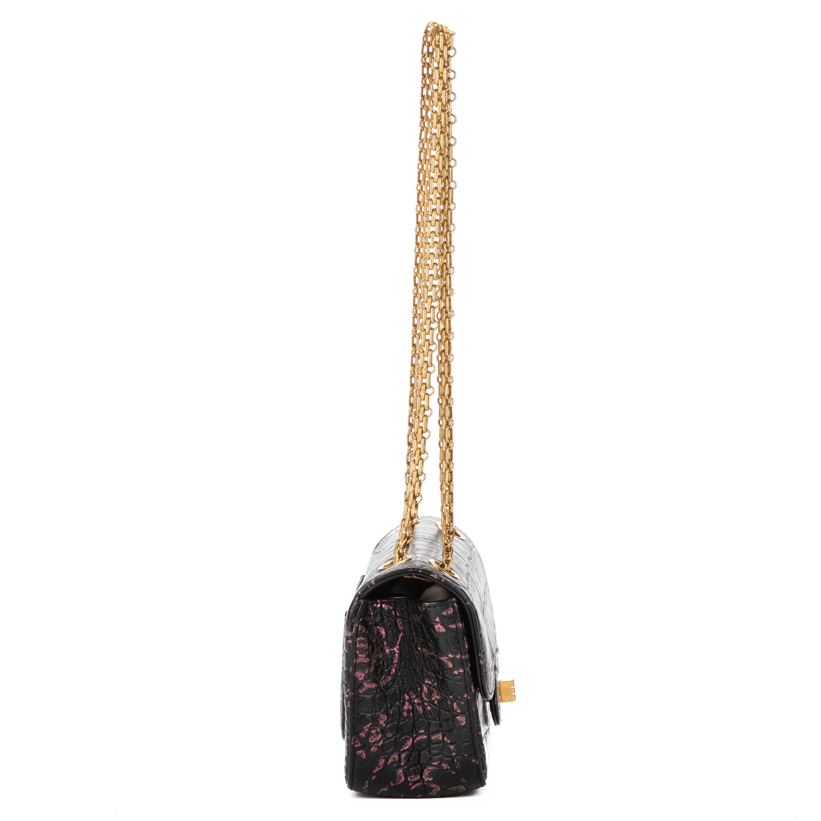 Shoulder Bag Mini 2.55 Graffiti Mini Black Croc Embossed Leather