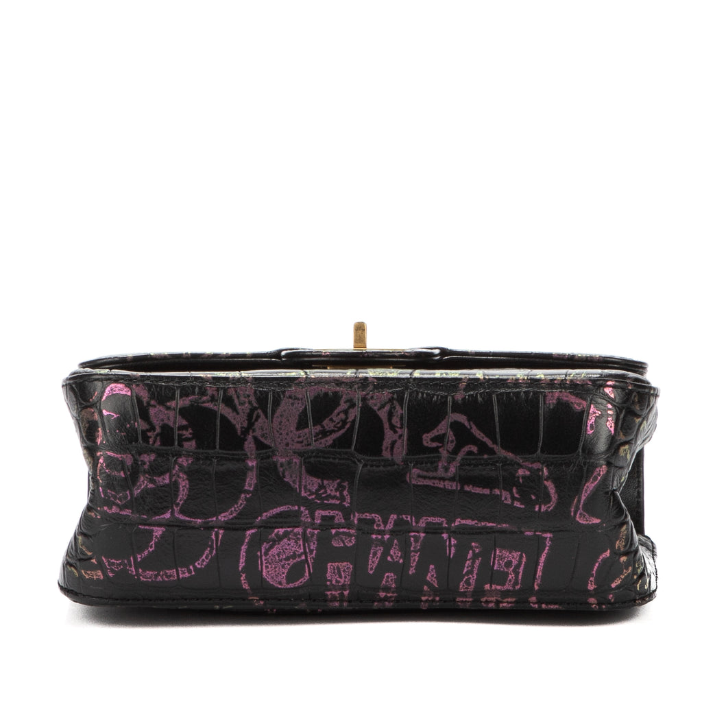 Shoulder Bag Mini 2.55 Graffiti Mini Black Croc Embossed Leather