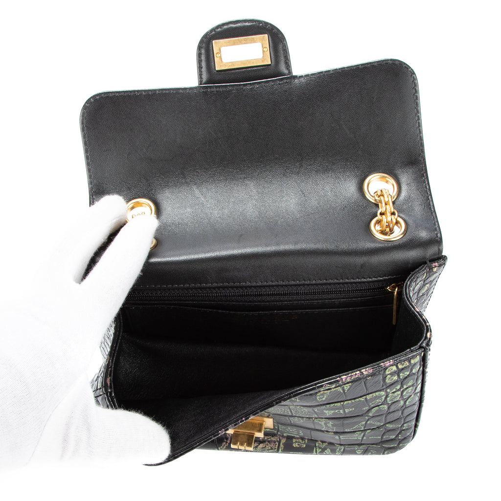 Shoulder Bag Mini 2.55 Graffiti Mini Black Croc Embossed Leather