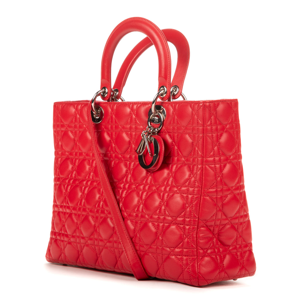 Shoulder Bag Lady Large Red Cannaged Calfskin Leather