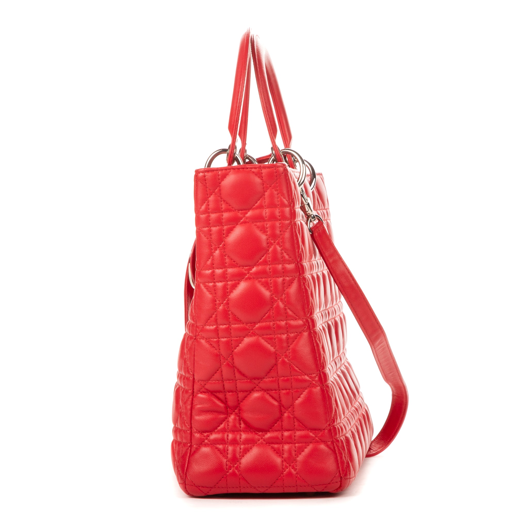 Shoulder Bag Lady Large Red Cannaged Calfskin Leather