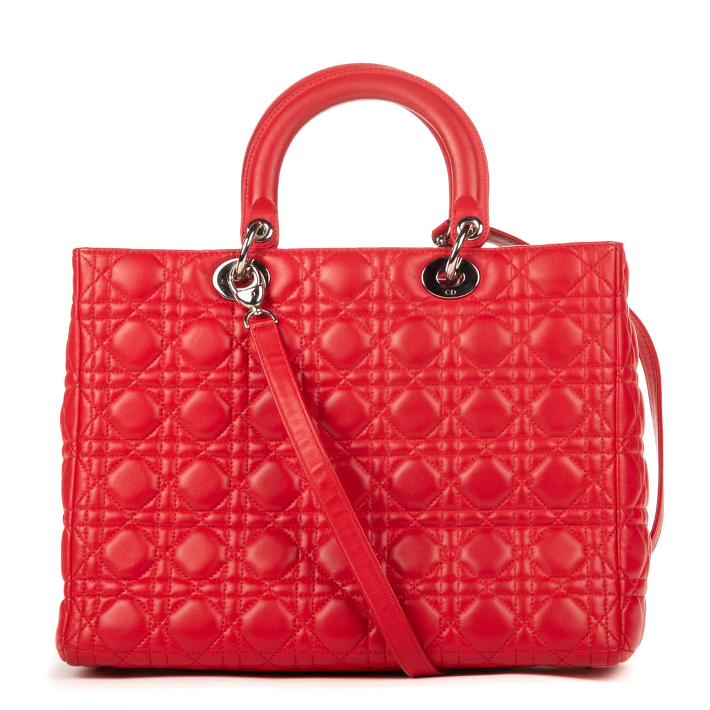 Shoulder Bag Lady Large Red Cannaged Calfskin Leather
