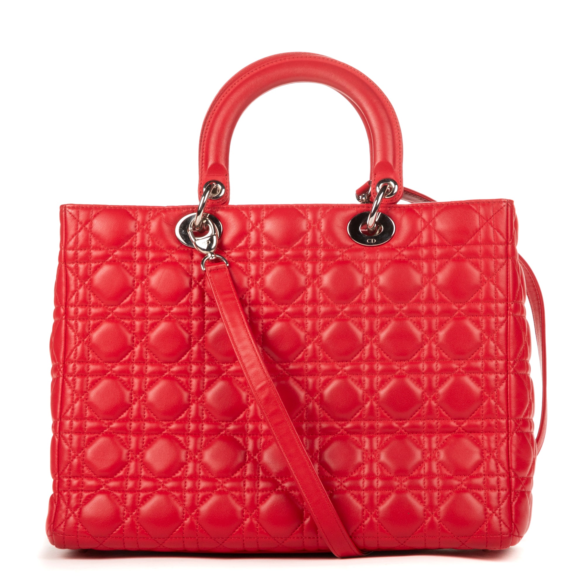 Shoulder Bag Lady Large Red Cannaged Calfskin Leather