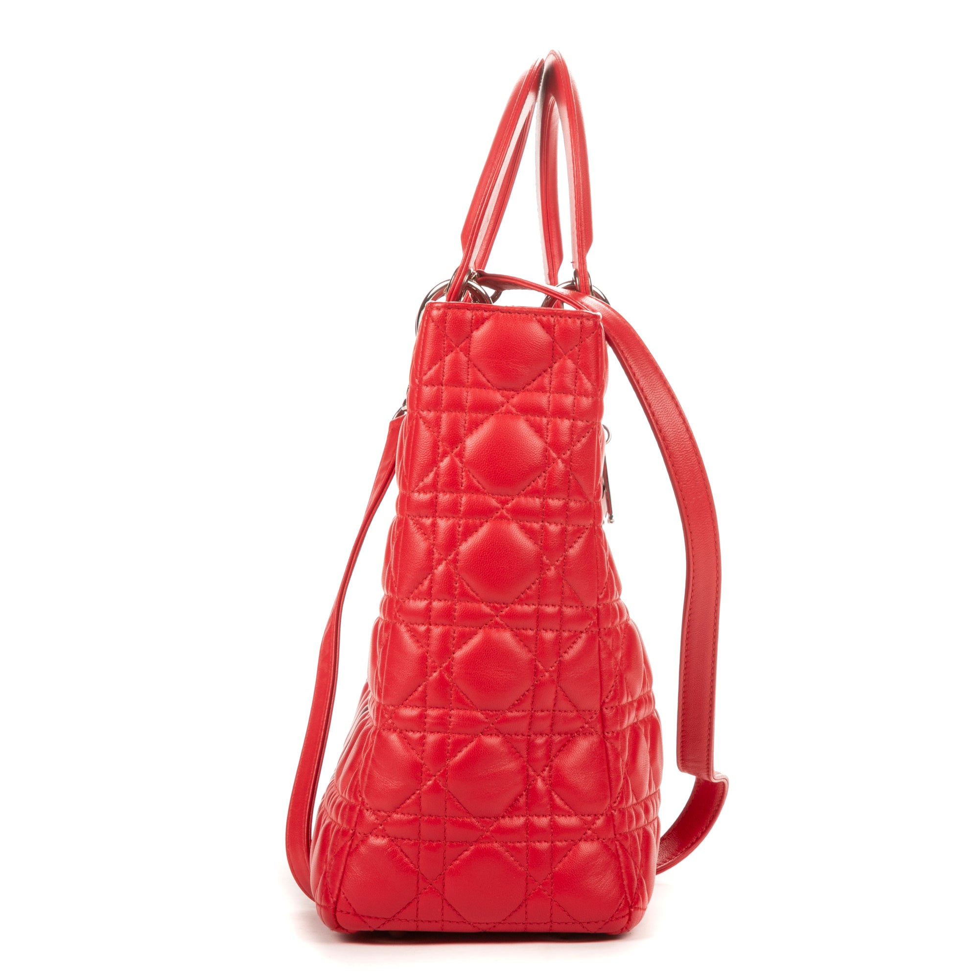 Shoulder Bag Lady Large Red Cannaged Calfskin Leather