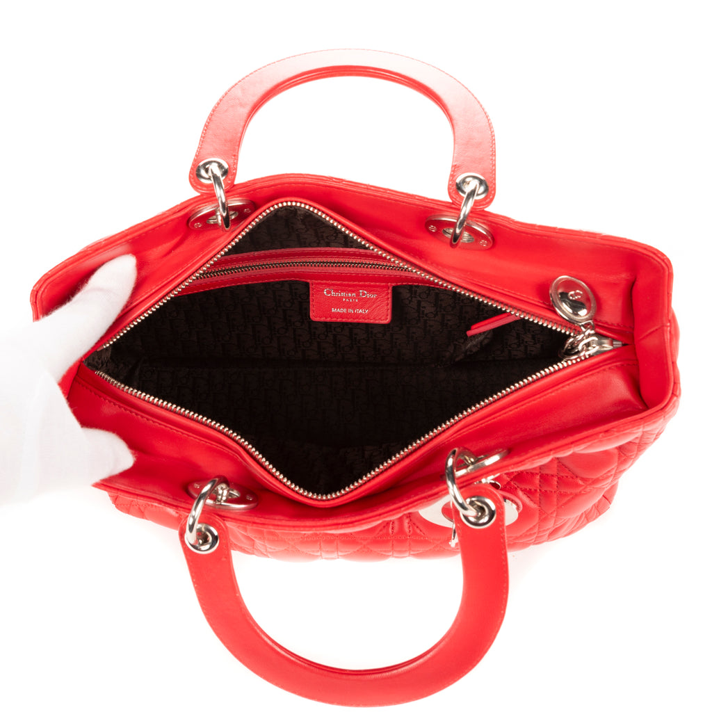 Shoulder Bag Lady Large Red Cannaged Calfskin Leather