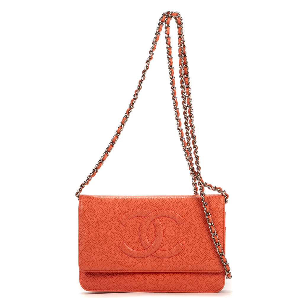 Shoulder Bag Logo Flap Guava Caviar Leather