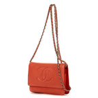 Shoulder Bag Logo Flap Guava Caviar Leather