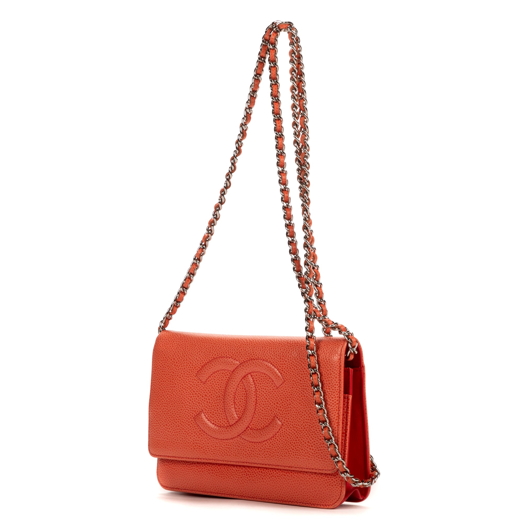 Shoulder Bag Logo Flap Guava Caviar Leather