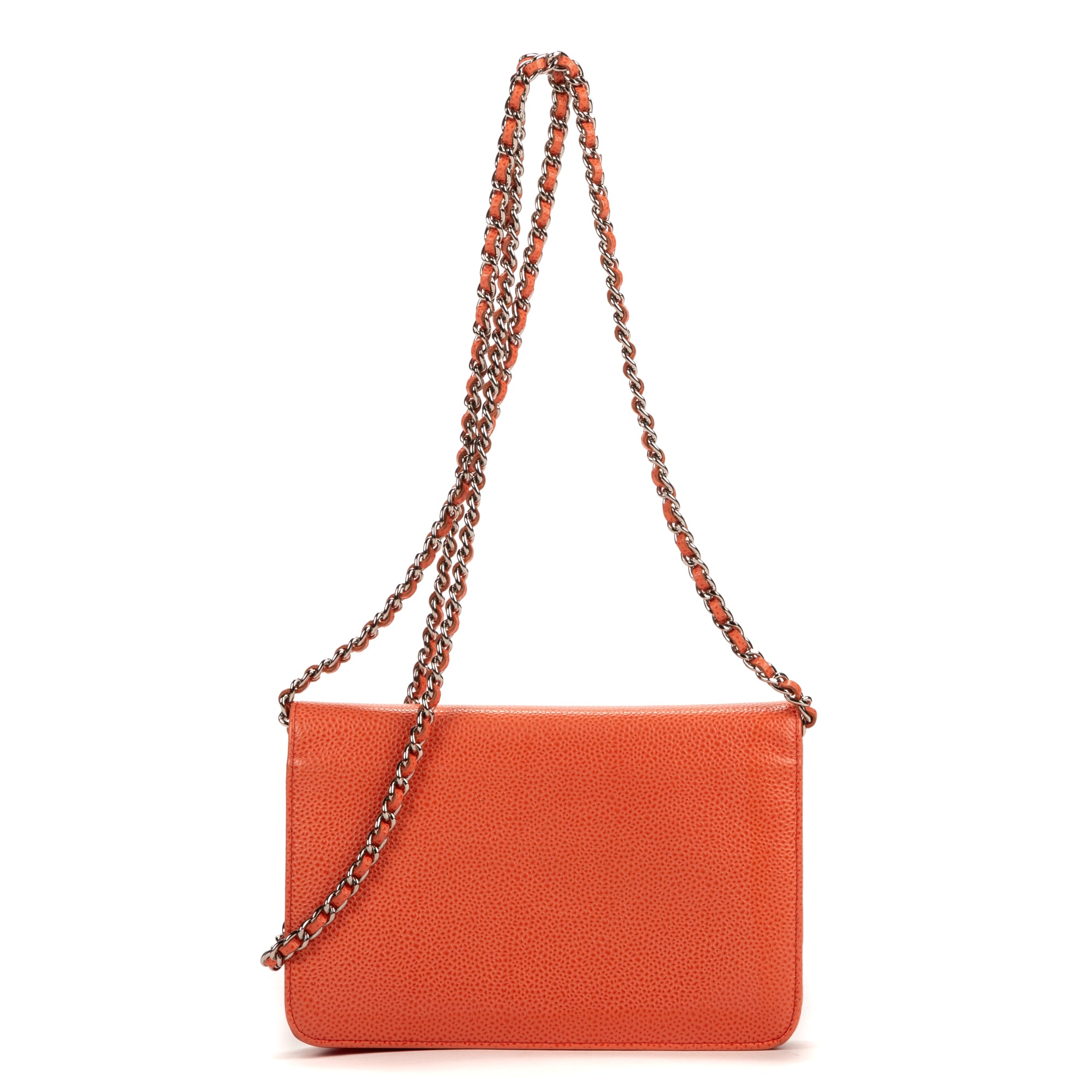 Shoulder Bag Logo Flap Guava Caviar Leather