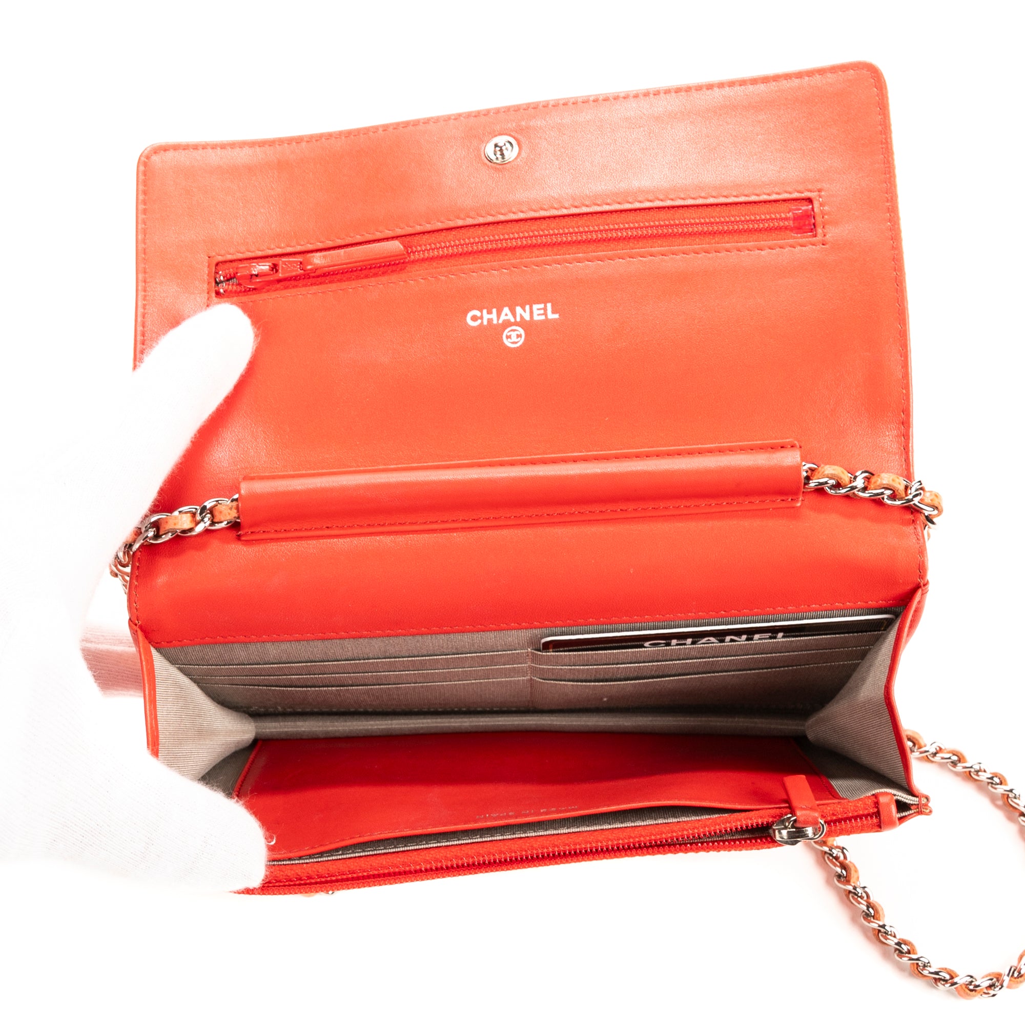 Shoulder Bag Logo Flap Guava Caviar Leather