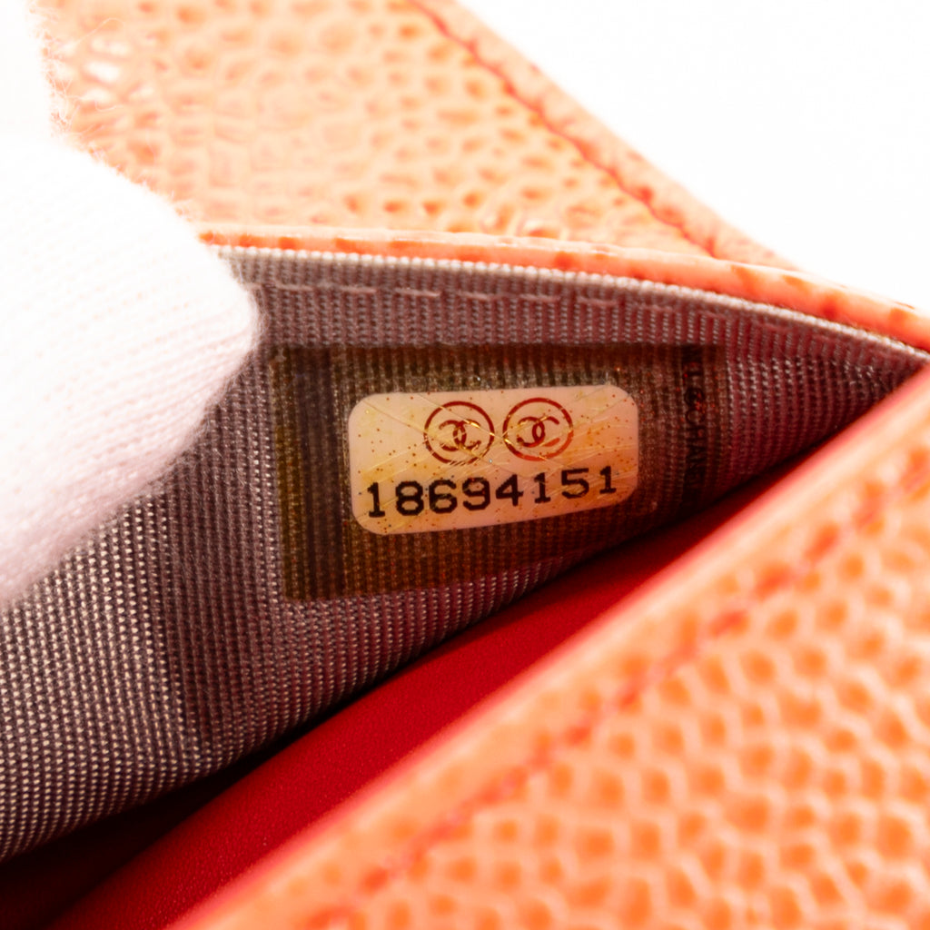 Shoulder Bag Logo Flap Guava Caviar Leather