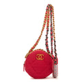 Bolso de Hombro Redondo Cadena Bandolera Tweed Rosa Acolchado Lona