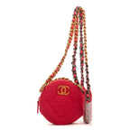 Bolso de Hombro Redondo Cadena Bandolera Tweed Rosa Acolchado Lona