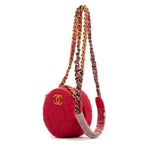 Bolso de Hombro Redondo Cadena Bandolera Tweed Rosa Acolchado Lona
