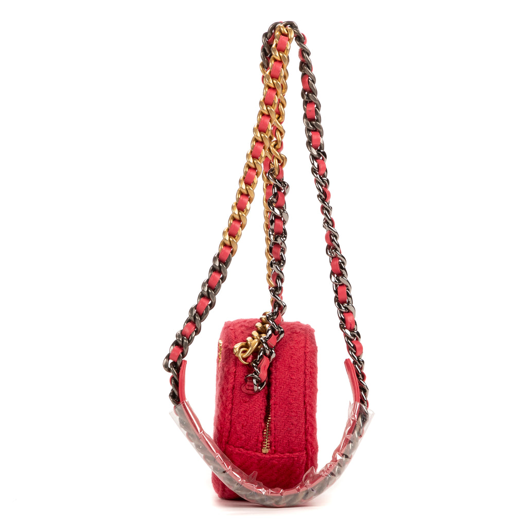 Bolso de Hombro Redondo Cadena Bandolera Tweed Rosa Acolchado Lona