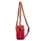 Bolso de Hombro Redondo Cadena Bandolera Tweed Rosa Acolchado Lona