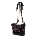 Sac bandoulière Gabrielle Paillettes Toile sequins noire/Cuir de veau