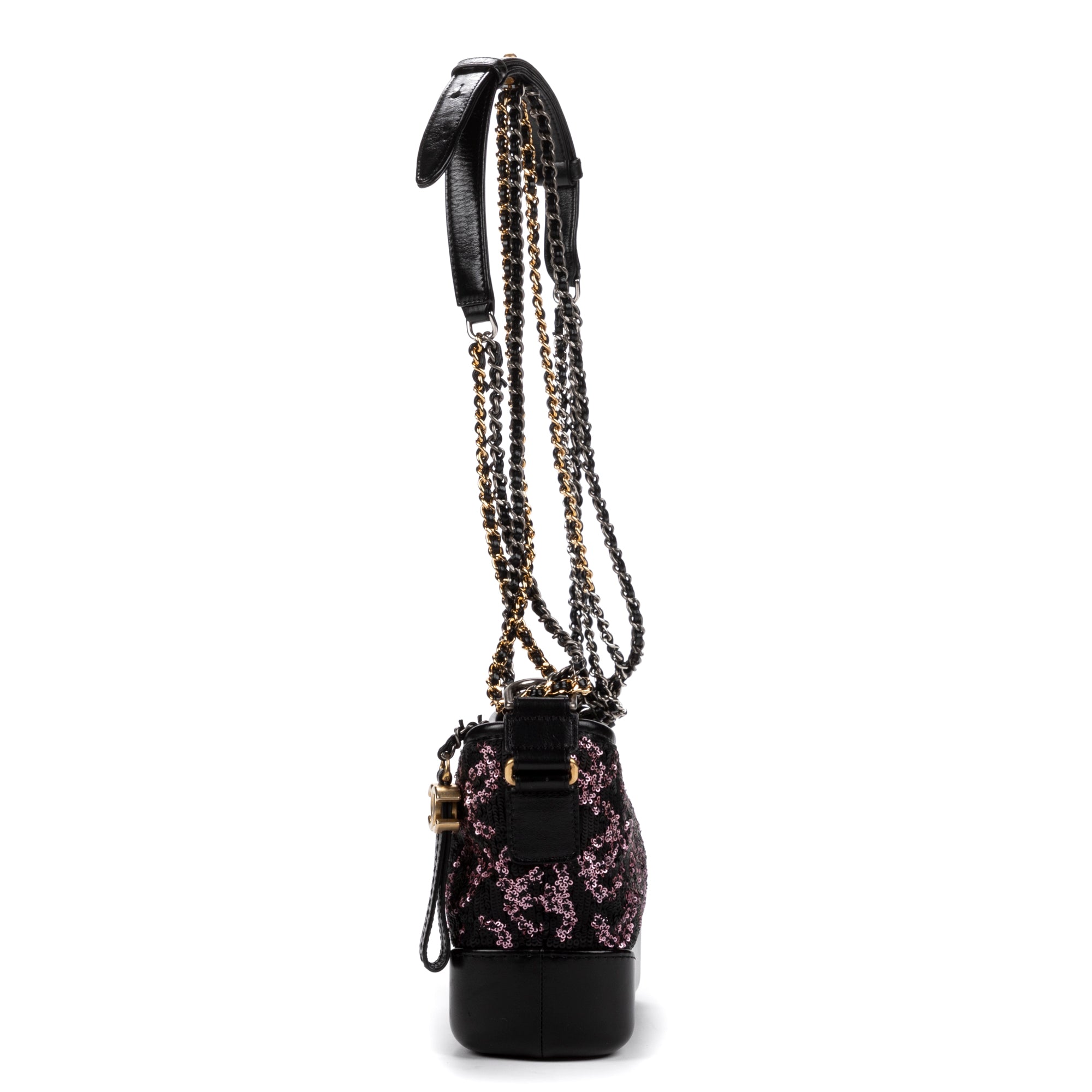 Sac bandoulière Gabrielle Paillettes Toile sequins noire/Cuir de veau