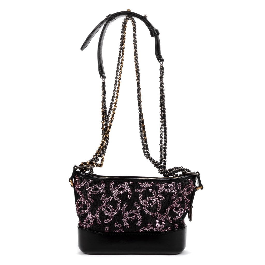 Sac bandoulière Gabrielle Paillettes Toile sequins noire/Cuir de veau