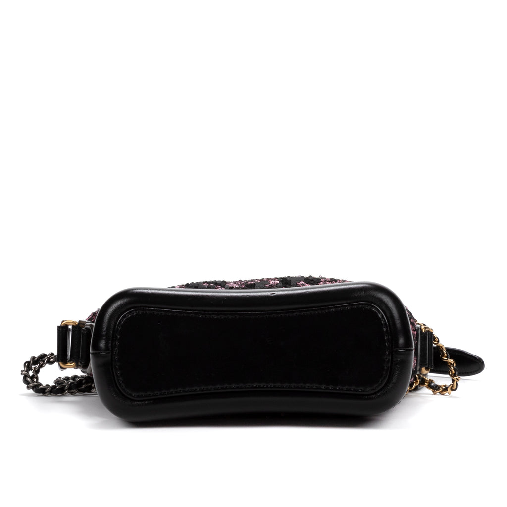 Sac bandoulière Gabrielle Paillettes Toile sequins noire/Cuir de veau