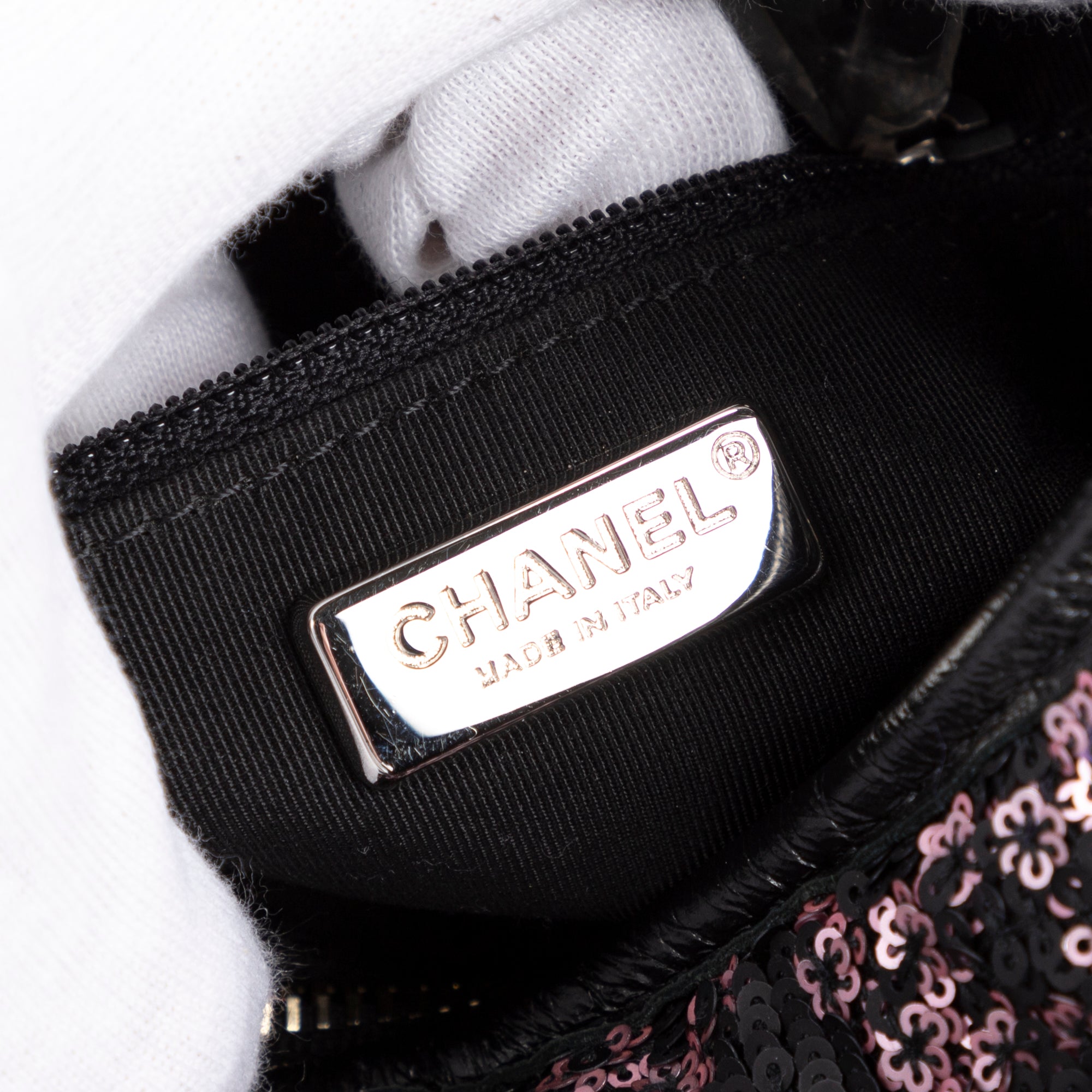 Sac bandoulière Gabrielle Paillettes Toile sequins noire/Cuir de veau