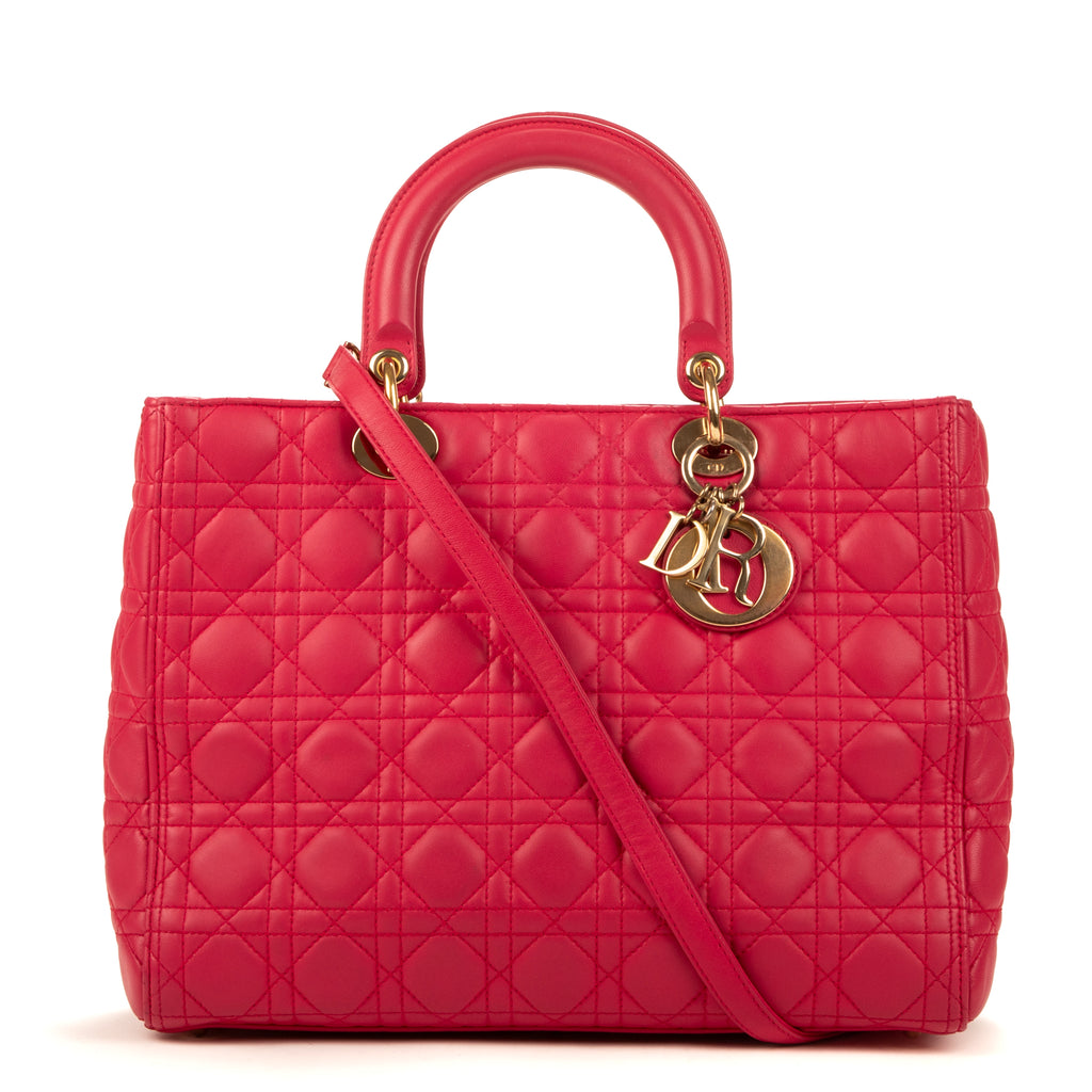 Handbag Large Lady Dior Zip GM Pink Calfskin Leather