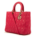 Handbag Large Lady Dior Zip GM Pink Calfskin Leather