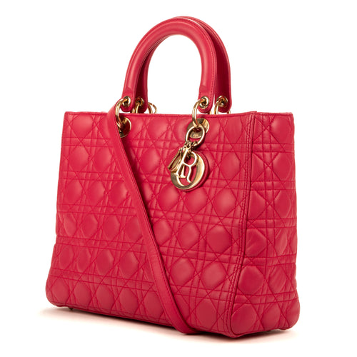 Handbag Large Lady Dior Zip GM Pink Calfskin Leather