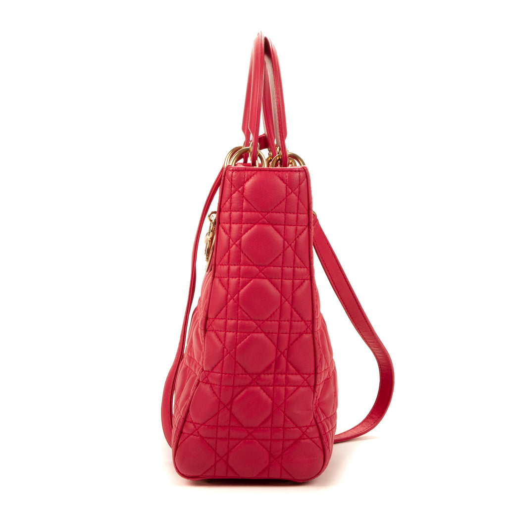 Handbag Large Lady Dior Zip GM Pink Calfskin Leather