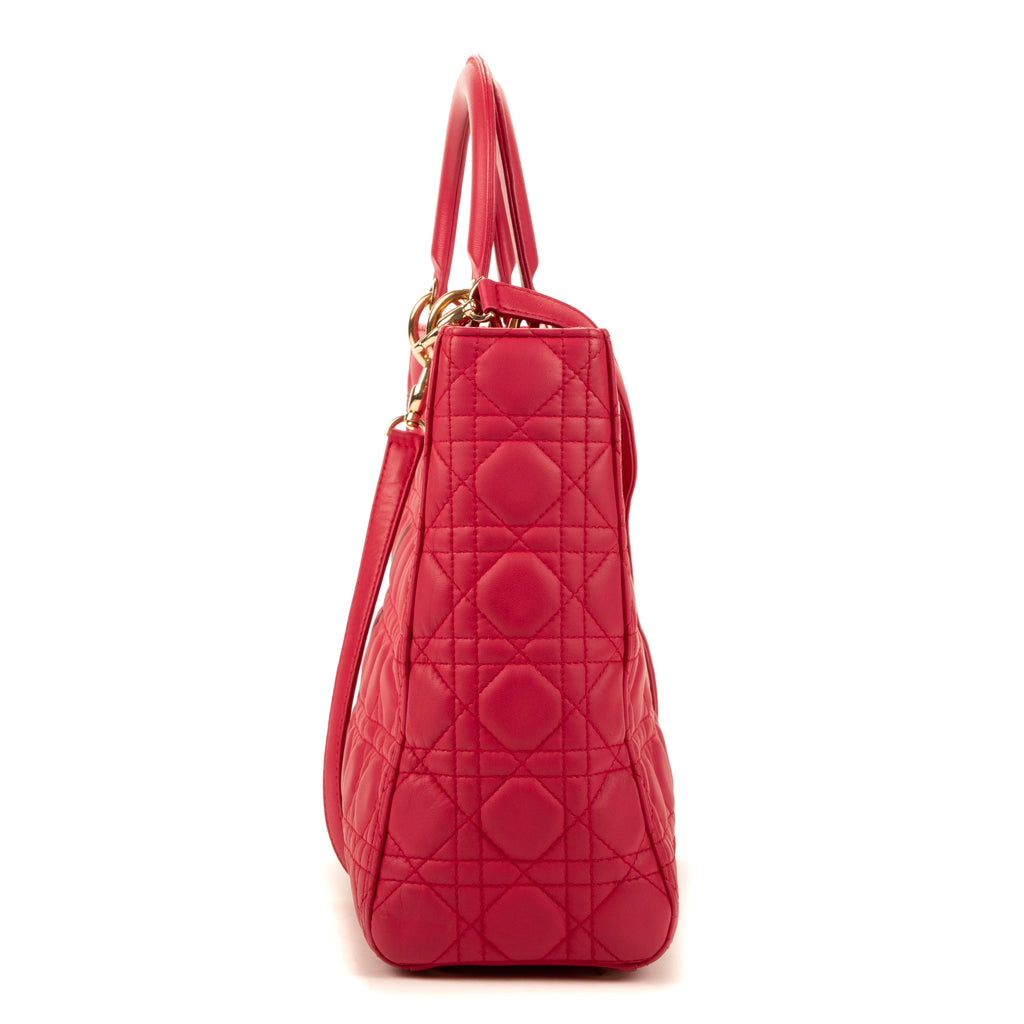 Handbag Large Lady Dior Zip GM Pink Calfskin Leather