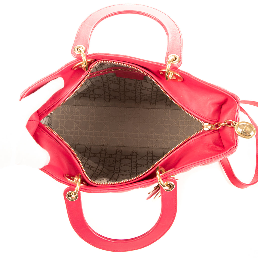 Handbag Large Lady Dior Zip GM Pink Calfskin Leather