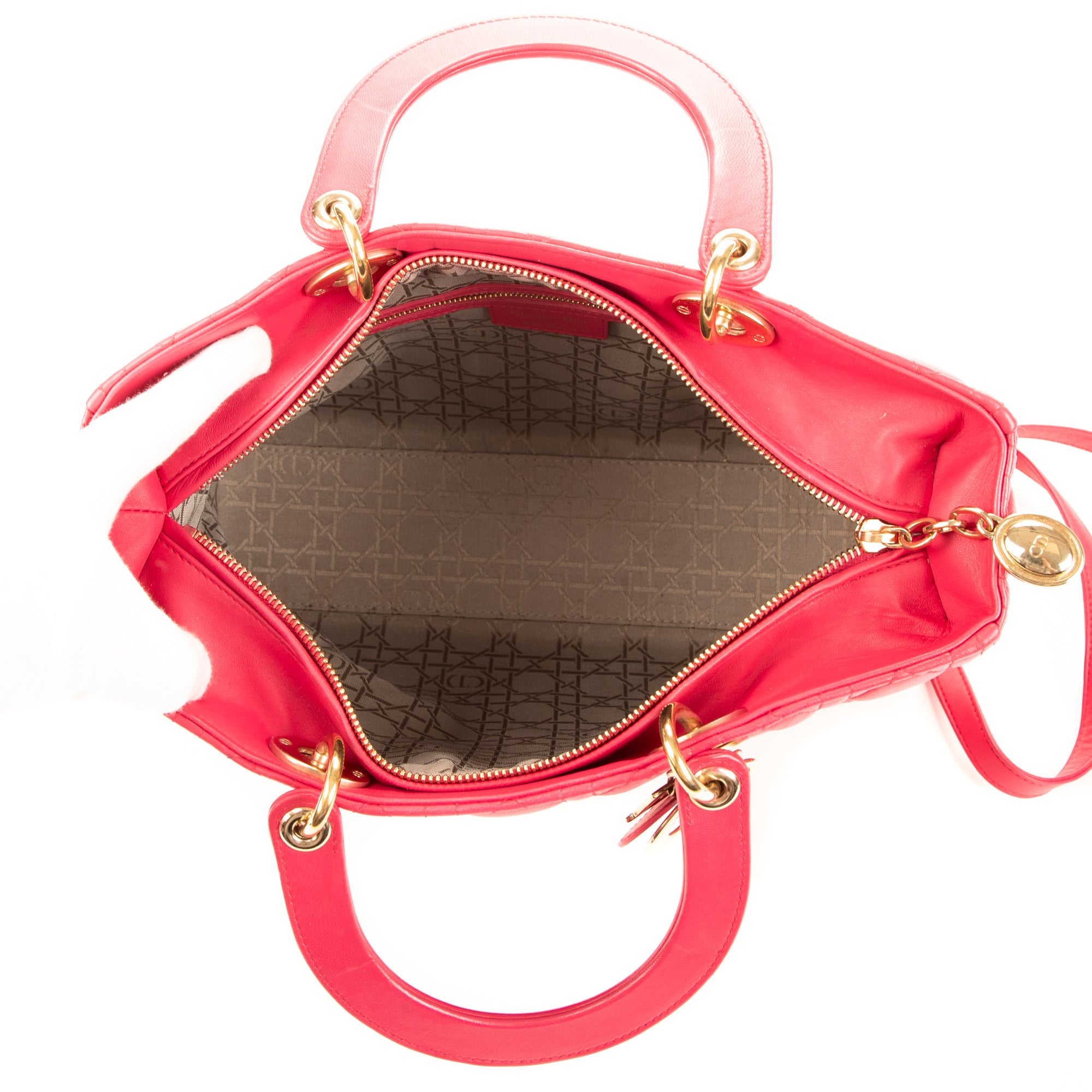 Handbag Large Lady Dior Zip GM Pink Calfskin Leather