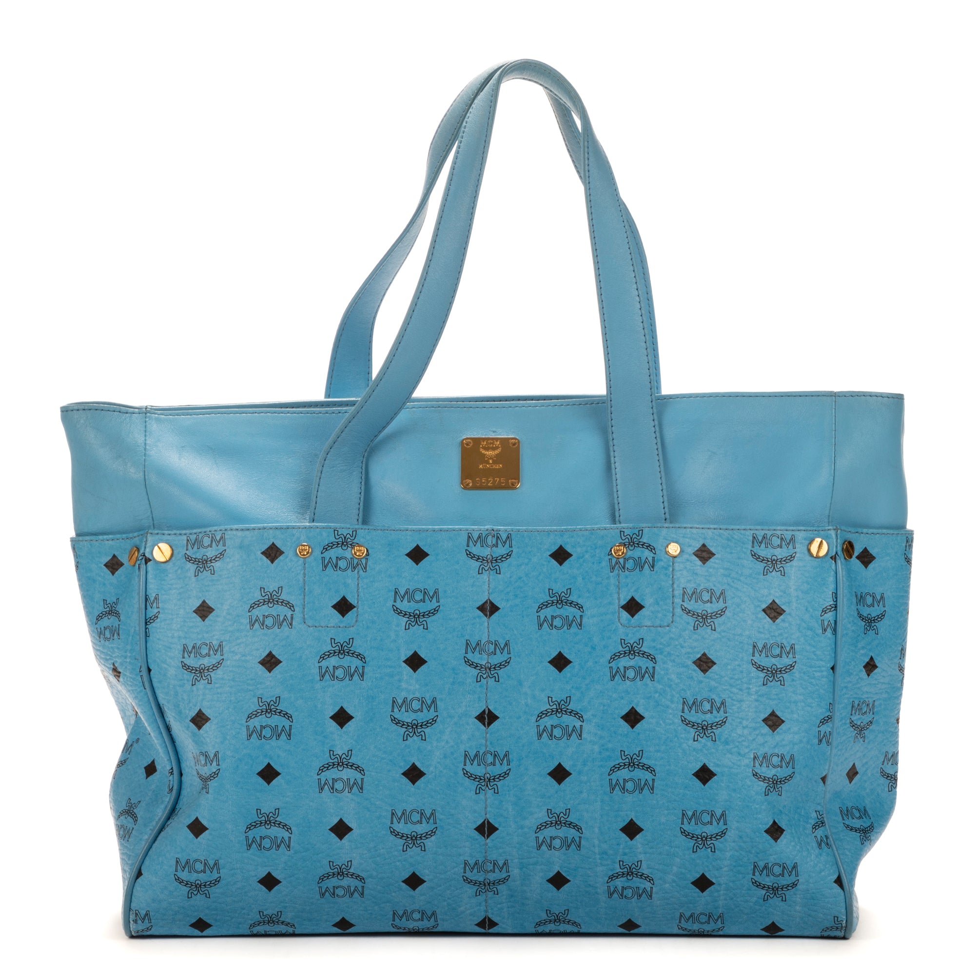 Shoulder Bag Zip Tote Blue Visetos Coated Canvas