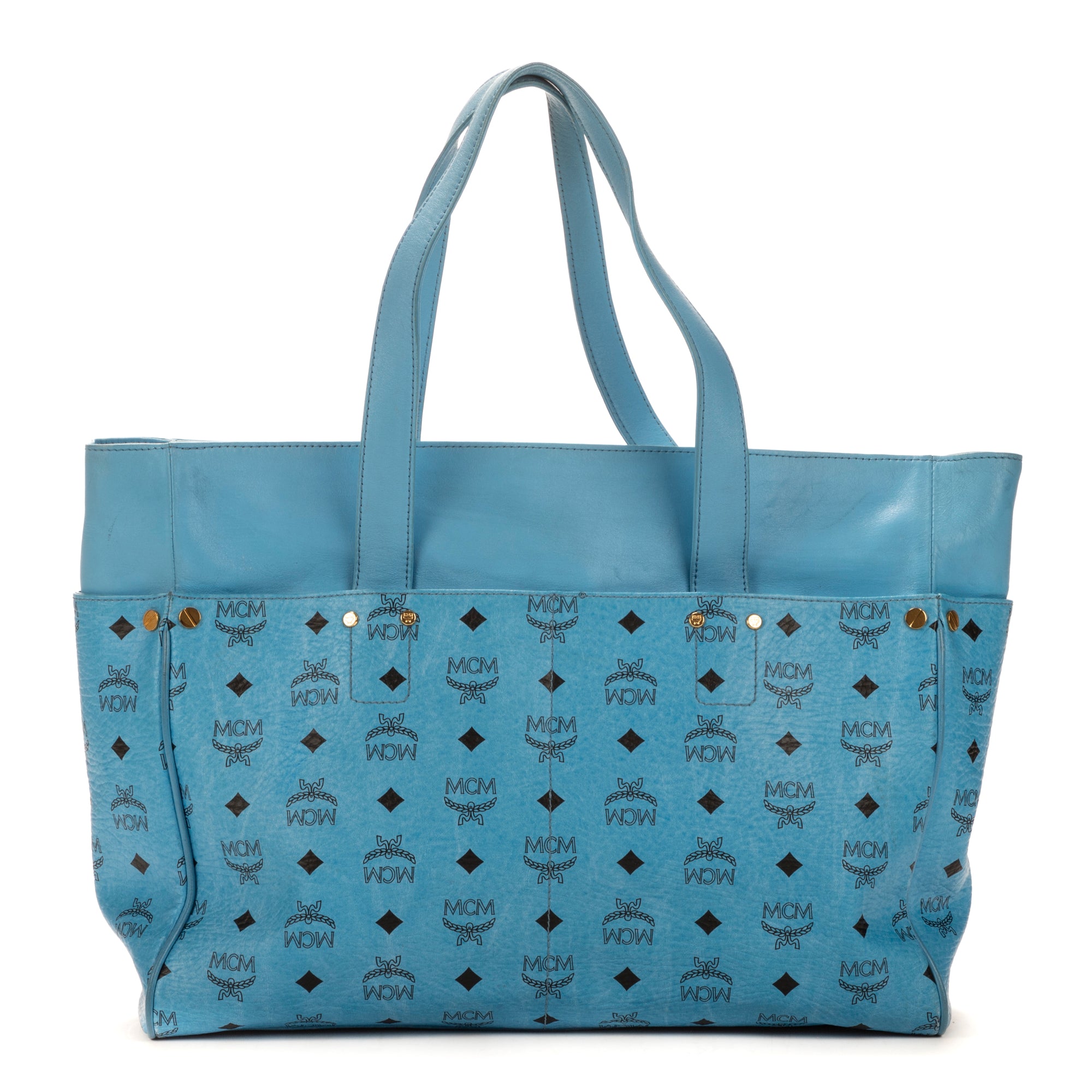 Shoulder Bag Zip Tote Blue Visetos Coated Canvas