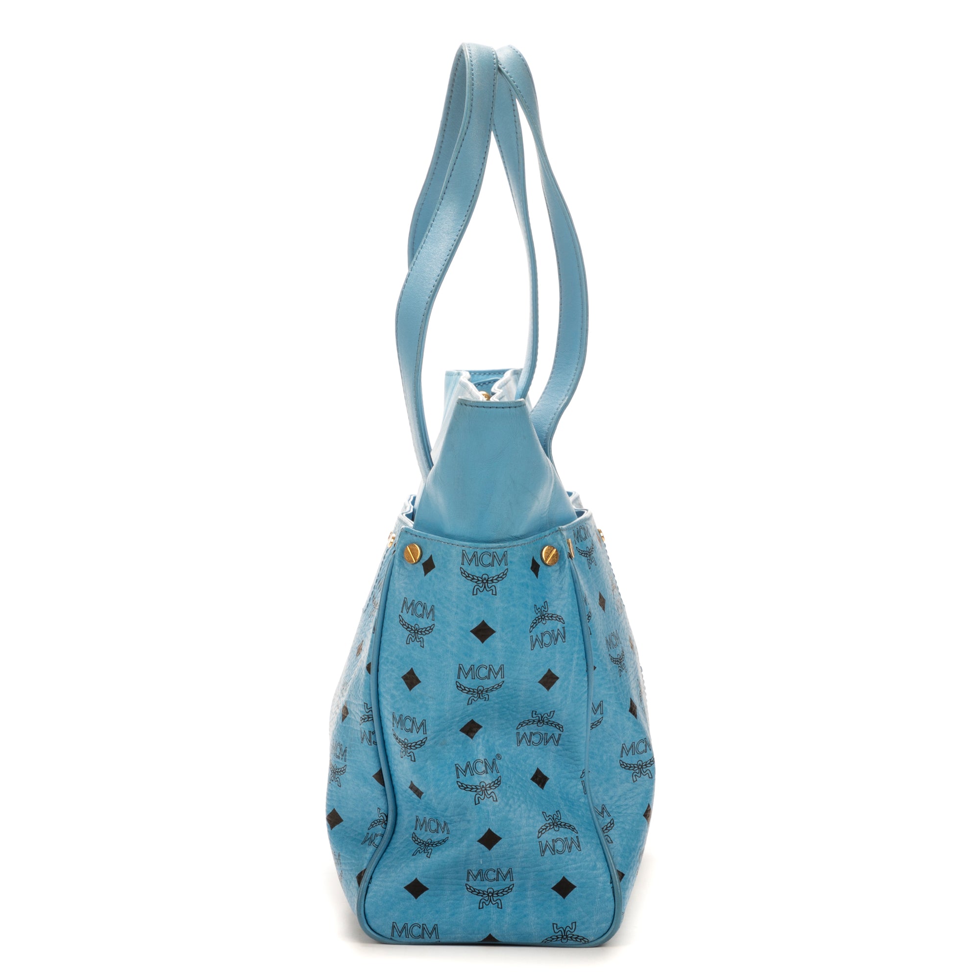 Shoulder Bag Zip Tote Blue Visetos Coated Canvas