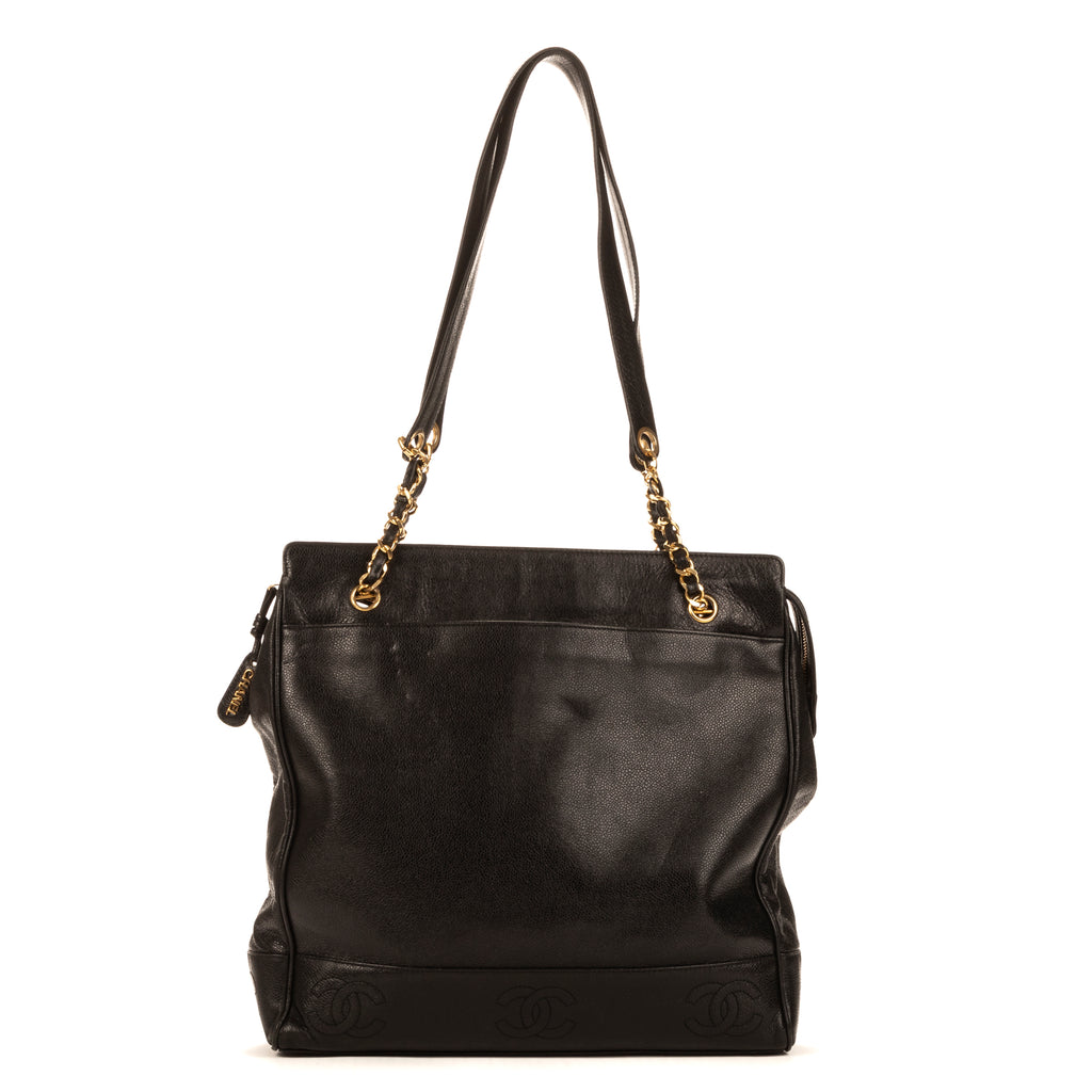 Shoulder Bag Triple Coco Tote Black Caviar Leather