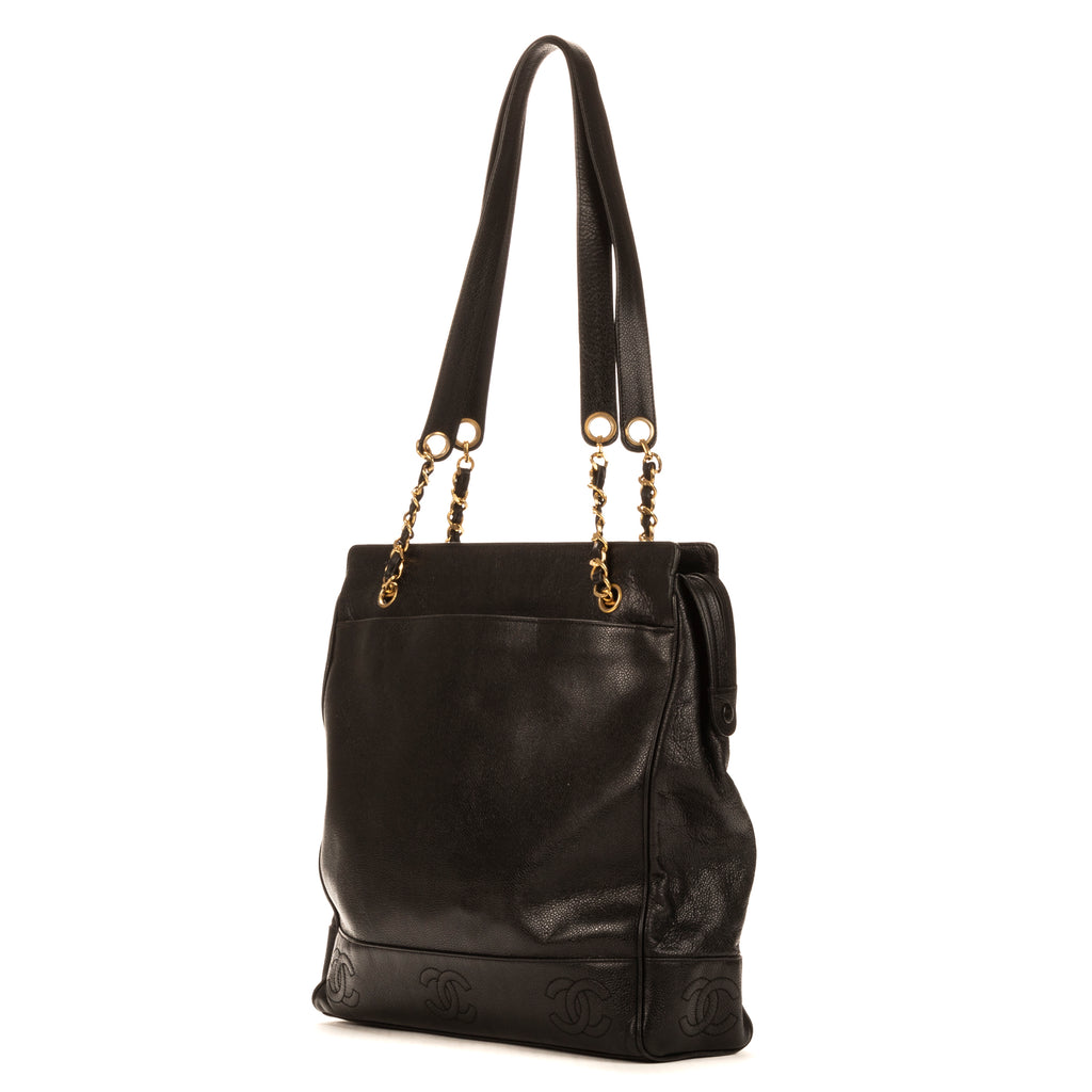Shoulder Bag Triple Coco Tote Black Caviar Leather
