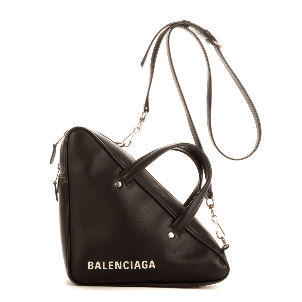 Sac de voyage triangulaire en cuir de veau noir
