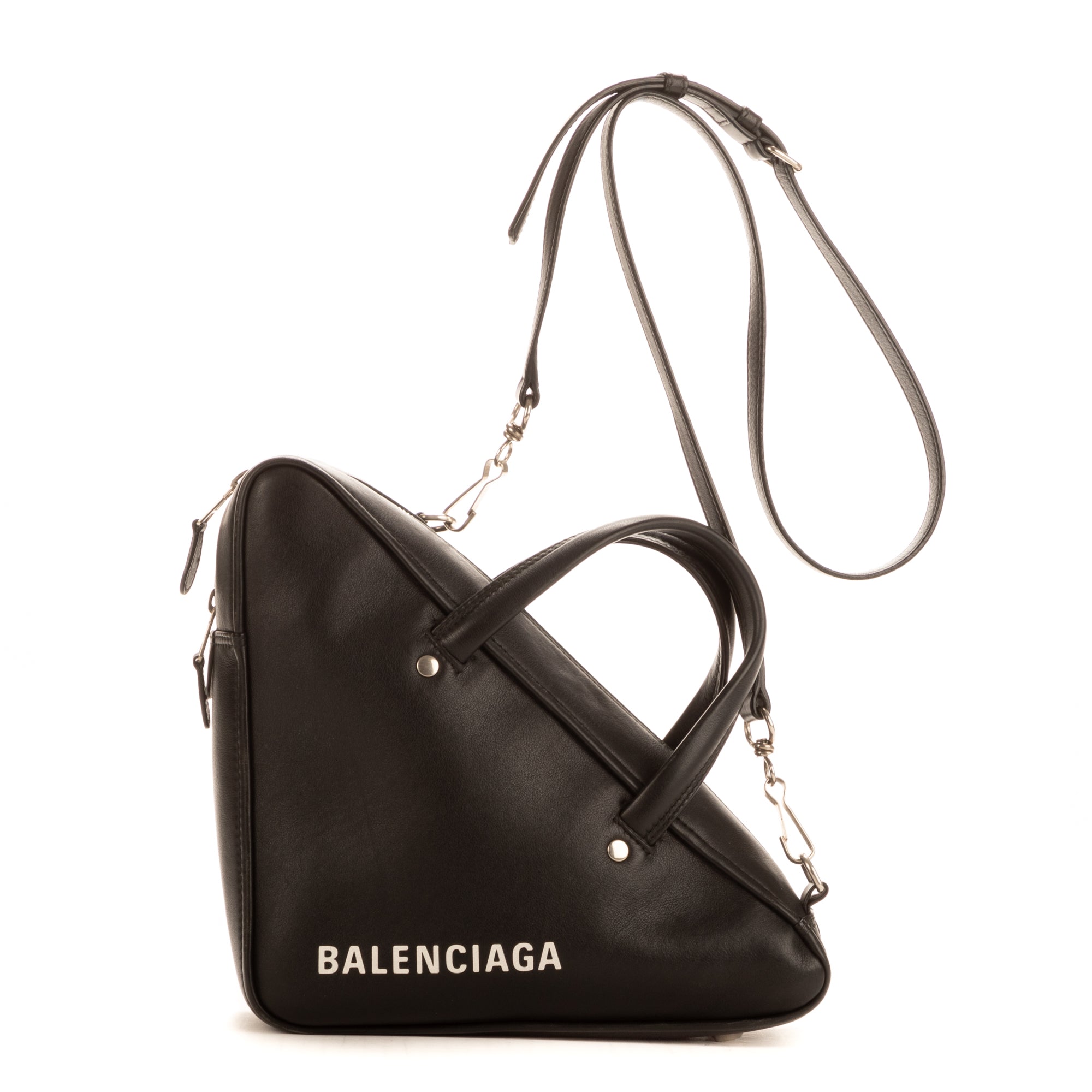 Sac de voyage triangulaire en cuir de veau noir