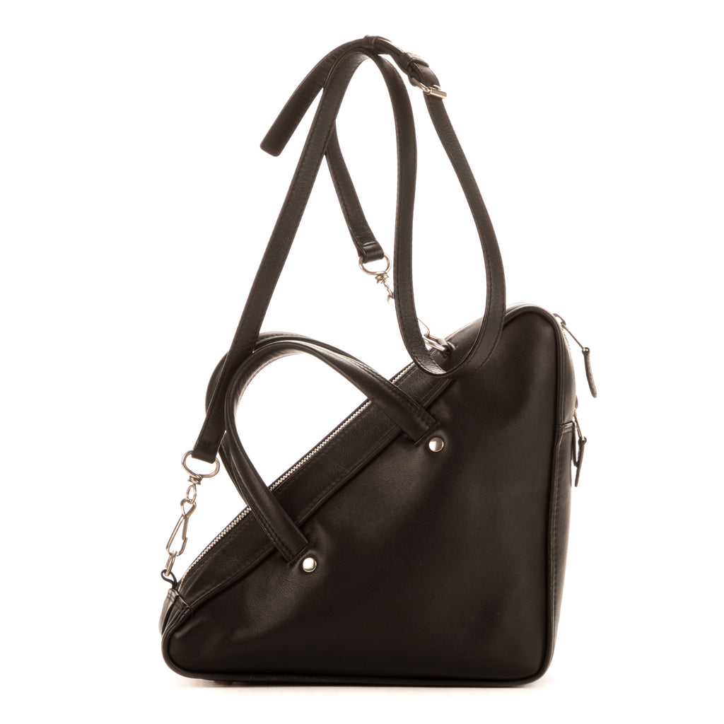 Sac de voyage triangulaire en cuir de veau noir